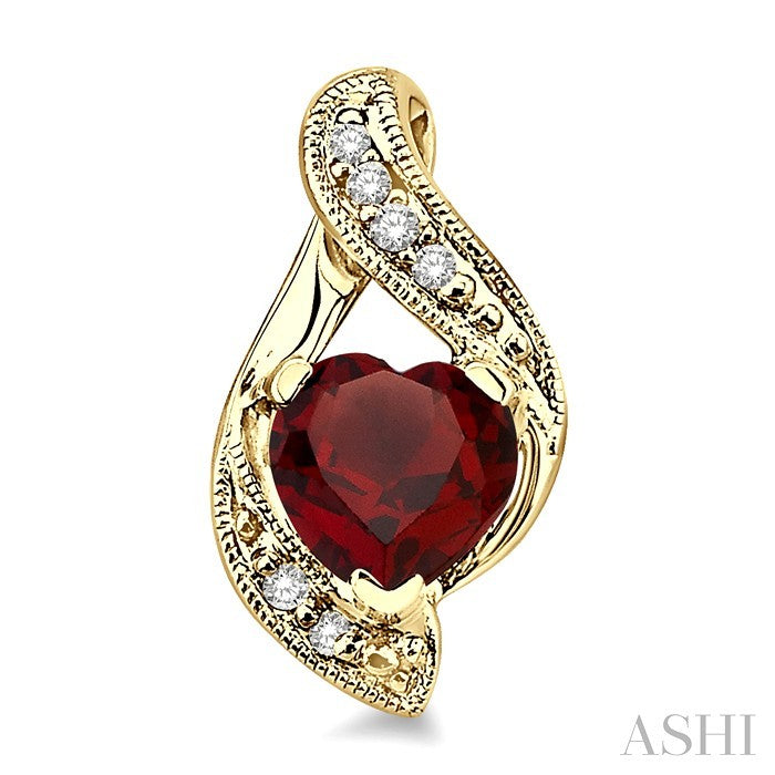 6x6 MM Heart Shape Garnet and 1/20 Ctw Round Cut Diamond Semi-Precious Earrings in 10K Yellow Gold