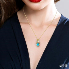 7 MM Heart Shape Blue Topaz and 1/20 Ctw Round Cut Diamond Semi-Precious Pendant in 10K Yellow Gold with Chain