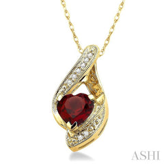 7x7 MM Heart Shape Garnet and 1/20 Ctw Round Cut Diamond Semi-Precious Pendant in 10K Yellow Gold with Chain