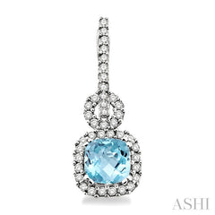 6 MM Cushion Shape Aquamarine and 1/2 Ctw Round Cut Diamond Earrings in 14K White Gold
