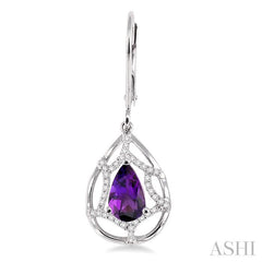 8x5 MM Pear Shape Amethyst and 1/4 Ctw Round Cut Diamond Semi-Precious Earrings in 14K White Gold