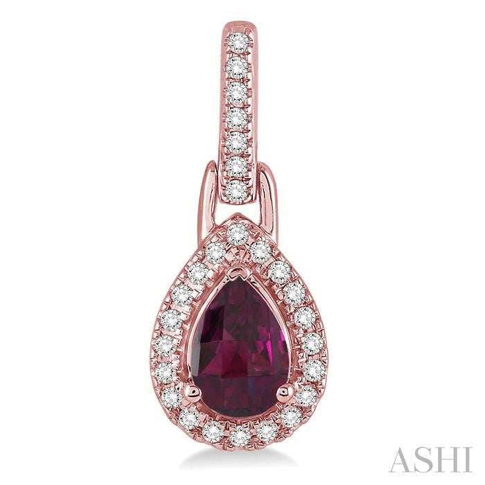 6x4 MM Pear Shape Rhodolite Garnet and 1/5 Ctw Round Cut Diamond Earrings in 10K Rose Gold