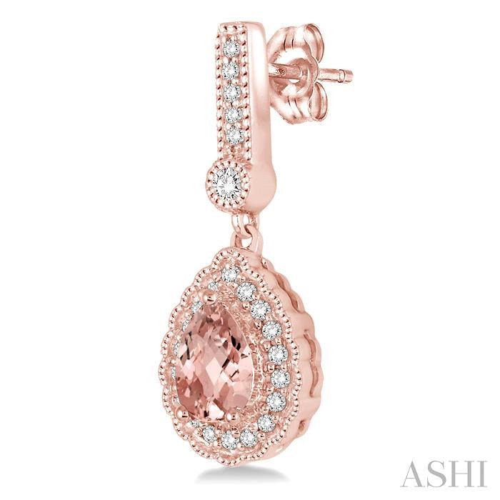 6x4 MM Pear Shape Morganite and 1/4 Ctw Round Cut Diamond Earrings in 14K Rose Gold