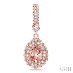 6x4 MM Pear Shape Morganite and 1/4 Ctw Round Cut Diamond Earrings in 14K Rose Gold