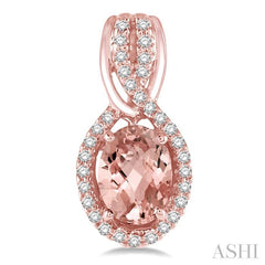 7x5 MM Oval Cut Morganite and 1/5 Ctw Round Cut Diamond Entwined Semi-Precious Earrings in 14K Rose Gold