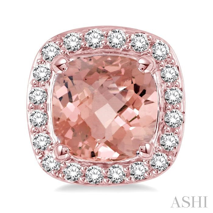 6x6 MM Cushion Shape Morganite and 1/4 Ctw Round Cut Diamond Earrings in 14K Rose Gold