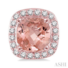 6x6 MM Cushion Shape Morganite and 1/4 Ctw Round Cut Diamond Earrings in 14K Rose Gold