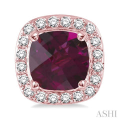 6x6 MM Cushion Shape Rhodolite Garnet and 1/4 Ctw Round Cut Diamond Earrings in 14K Rose Gold
