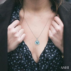 7x7 MM Cushion Shape Aquamarine and 1/5 Ctw Round Cut Diamond Pendant in 14K White Gold with Chain