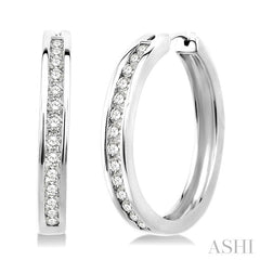 1 Ctw Channel Set Round Cut Diamond Hoop Earrings in 10K White Gold