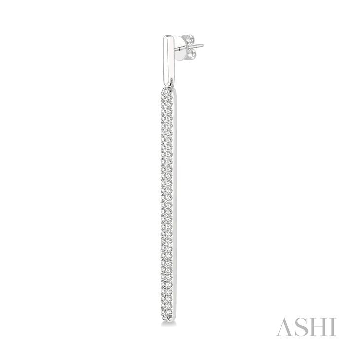3/8 Ctw Rounded Bar Round Cut Diamond Long Earrings in 14K White Gold