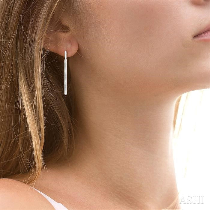 3/8 Ctw Rounded Bar Round Cut Diamond Long Earrings in 14K White Gold