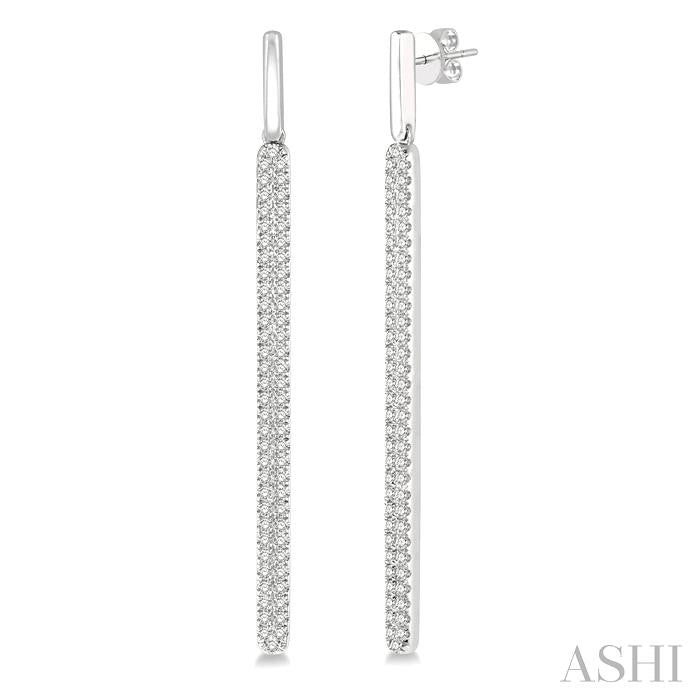 3/8 Ctw Rounded Bar Round Cut Diamond Long Earrings in 14K White Gold