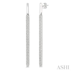 3/8 Ctw Rounded Bar Round Cut Diamond Long Earrings in 14K White Gold