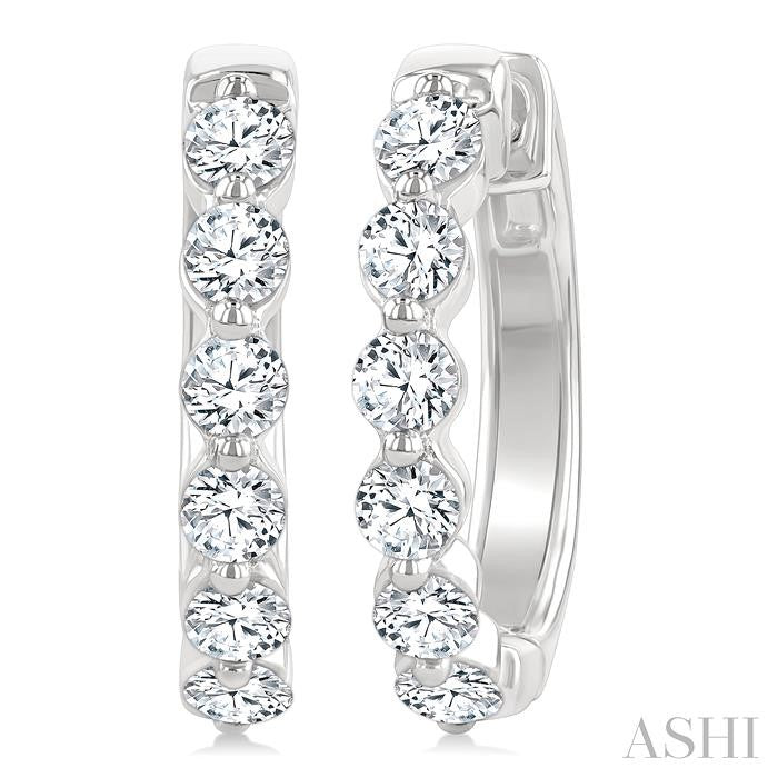 1 Ctw Prong Set Round Cut Diamond Hoop Earrings in 14K White gold