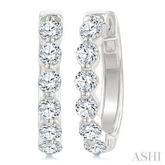 1 Ctw Prong Set Round Cut Diamond Hoop Earrings in 14K White gold