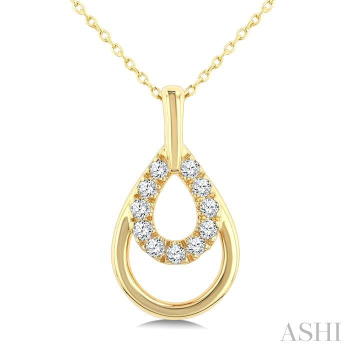 1/10 Ctw Overlay Pear Shaped Frame Round Cut Diamond Fashion Drop Petite Pendant With Chain in 10K Yellow Gold