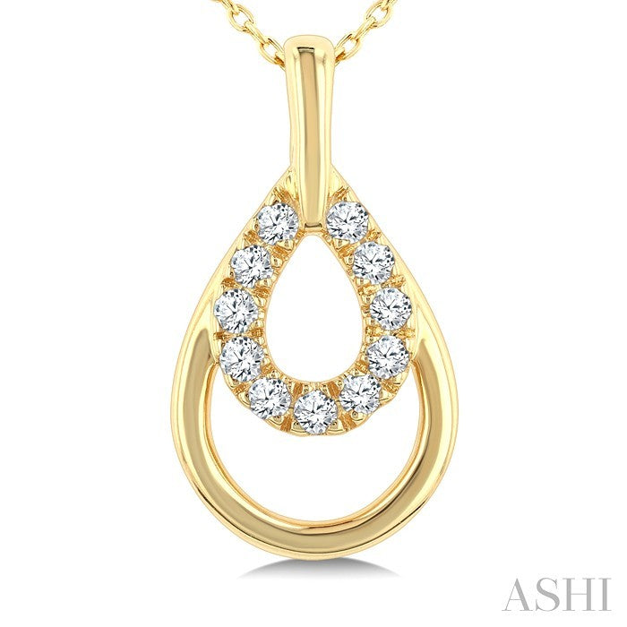 1/10 Ctw Overlay Pear Shaped Frame Round Cut Diamond Fashion Drop Petite Pendant With Chain in 10K Yellow Gold