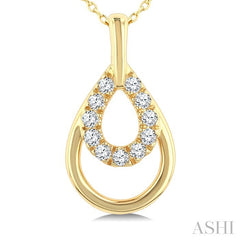 1/10 Ctw Overlay Pear Shaped Frame Round Cut Diamond Fashion Drop Petite Pendant With Chain in 10K Yellow Gold