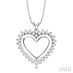 1 Ctw Round Cut Diamond Heart Pendant in 14K White Gold with Chain