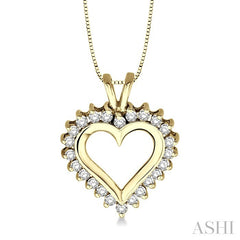 1/2 Ctw Round Cut Diamond Heart Pendant in 14K Yellow Gold with Chain
