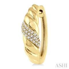 1/6 Ctw Wave Round Cut Diamond Fashion Hoop Earring in 10K Yellow Gold