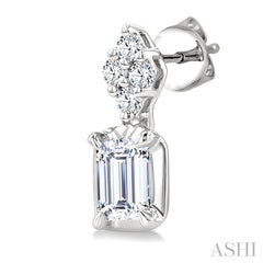 1/3 Ctw Emerald and Round Cut Diamond Fashion Earrings in 14K White Gold