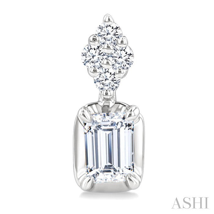 1/3 Ctw Emerald and Round Cut Diamond Fashion Earrings in 14K White Gold