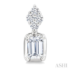 1/3 Ctw Emerald and Round Cut Diamond Fashion Earrings in 14K White Gold