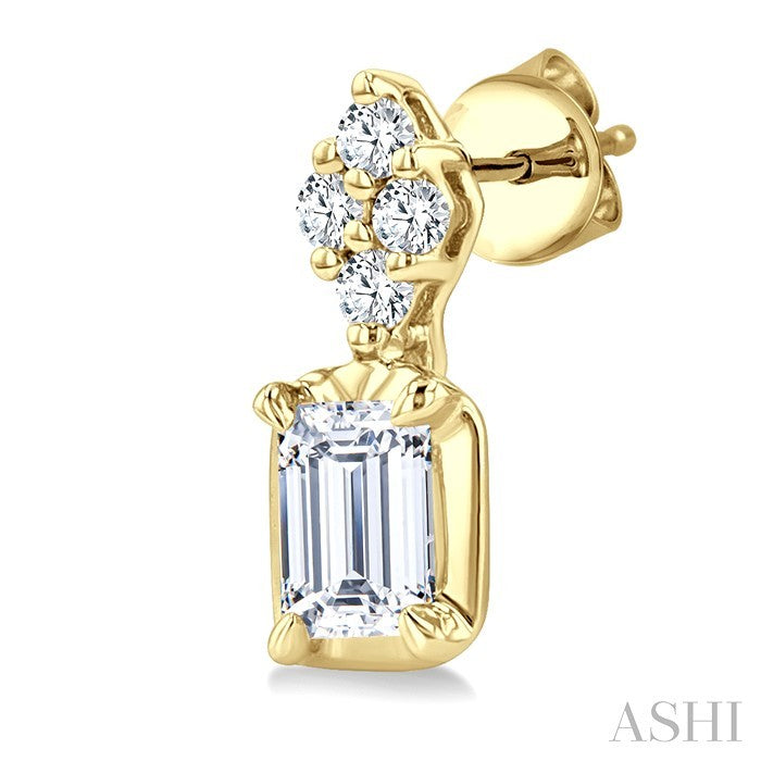 1/3 Ctw Emerald and Round Cut Diamond Fashion Earrings in 14K Yellow Gold