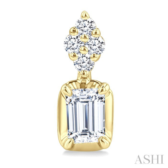 1/3 Ctw Emerald and Round Cut Diamond Fashion Earrings in 14K Yellow Gold