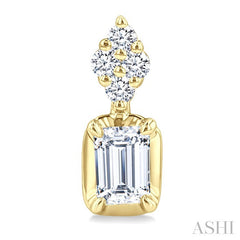 1/3 Ctw Emerald and Round Cut Diamond Fashion Earrings in 14K Yellow Gold