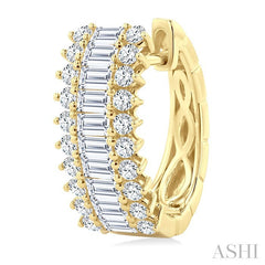 1 1/3 Ctw Horizontal Layout Baguette and Round Cut Diamond Fashion Huggie Earrings in 14K Yellow Gold