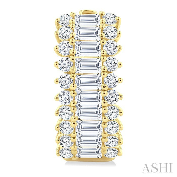 1 1/3 Ctw Horizontal Layout Baguette and Round Cut Diamond Fashion Huggie Earrings in 14K Yellow Gold