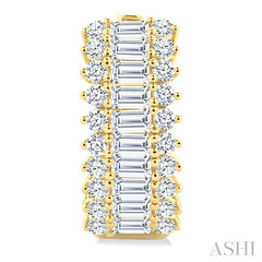 1 1/3 Ctw Horizontal Layout Baguette and Round Cut Diamond Fashion Huggie Earrings in 14K Yellow Gold