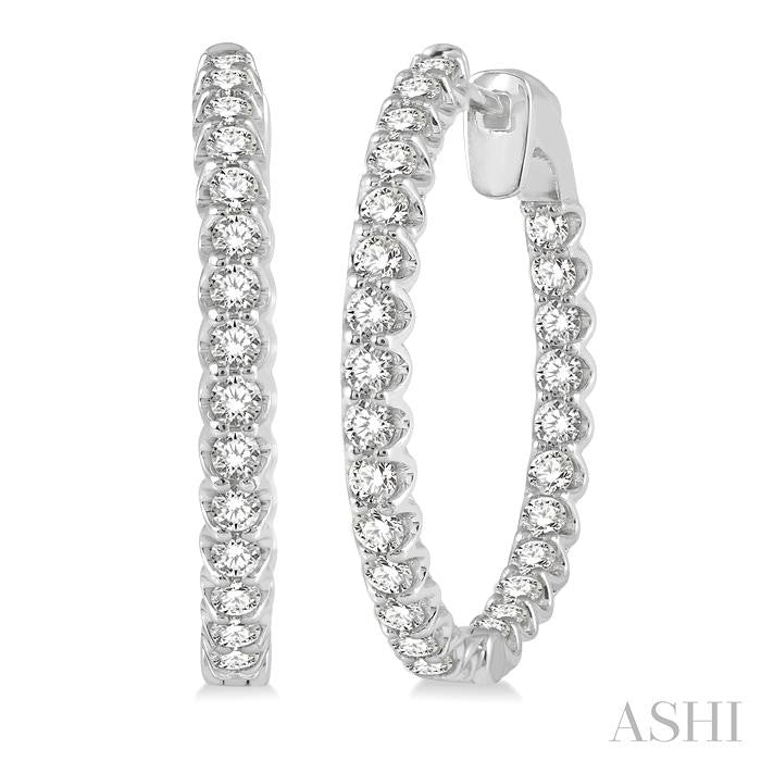 2 Ctw Inside-Out Round Cut Diamond Hoop Earrings in 14K White Gold
