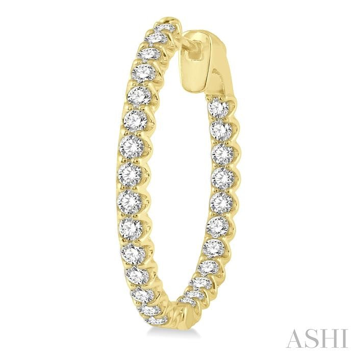 2 Ctw Inside-Out Round Cut Diamond Hoop Earrings in 14K Yellow Gold