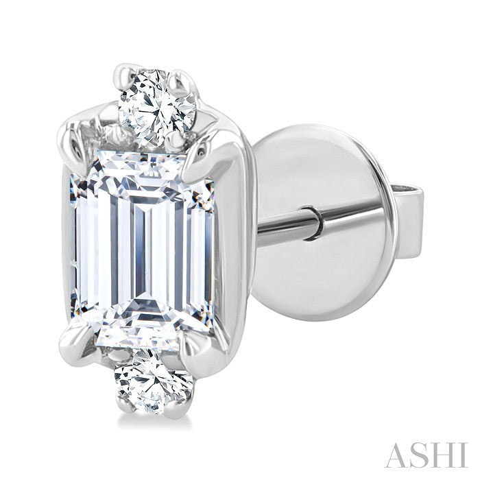 1/3 Ctw Emerald and Round Cut Diamond Fashion Stud Earrings in 14K White Gold