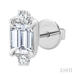 1/3 Ctw Emerald and Round Cut Diamond Fashion Stud Earrings in 14K White Gold