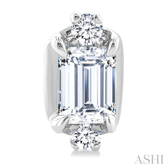 1/3 Ctw Emerald and Round Cut Diamond Fashion Stud Earrings in 14K White Gold