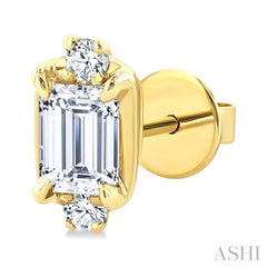 1/3 Ctw Emerald and Round Cut Diamond Fashion Stud Earrings in 14K Yellow Gold