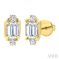 1/3 Ctw Emerald and Round Cut Diamond Fashion Stud Earrings in 14K Yellow Gold