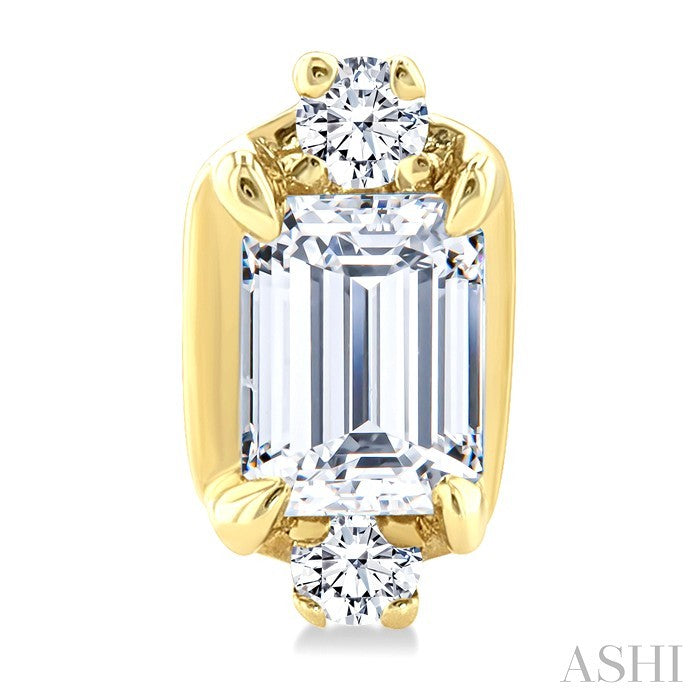1/3 Ctw Emerald and Round Cut Diamond Fashion Stud Earrings in 14K Yellow Gold