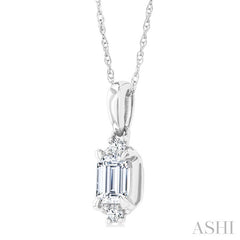 1/5 Ctw Emerald and Round Cut Diamond Fashion Pendant With Chain in 14K White Gold