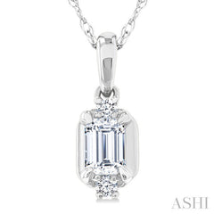 1/5 Ctw Emerald and Round Cut Diamond Fashion Pendant With Chain in 14K White Gold