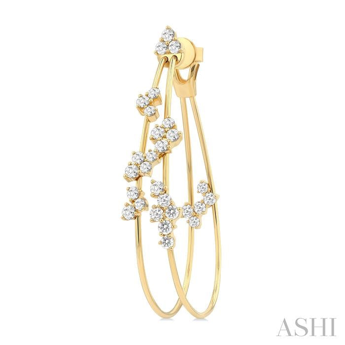 2 1/6 Ctw Scatter Round Cut Diamond Fashion Double Hoop Earrings in 14K Yellow Gold