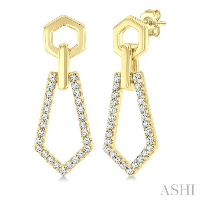 1/3 Ctw Hexagon & Pentagon Link Round Cut Diamond Fashion Earring in 10K Yellow Gold