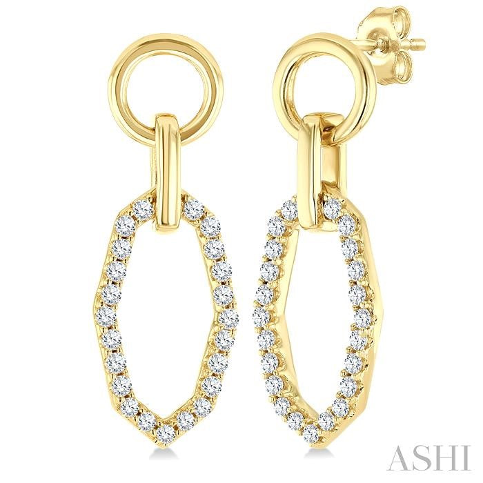 1/3 Ctw Geometric Shape Link Round Cut Diamond Fashion Earring in 10K Yellow Gold