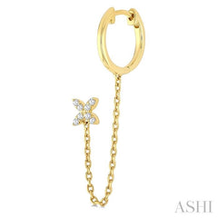 1/10 Ctw Floral Charm Round Cut Diamond Fashion Chain Dangler Hoop Earring in 10K Yellow Gold