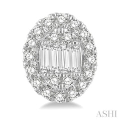 1/2 Ctw Oval Mount Baguette and Round Cut Diamond Earrings in 14K White Gold
